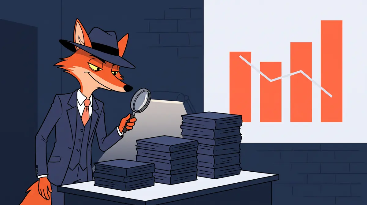 Grappy examine des dossiers devant un graphique financier